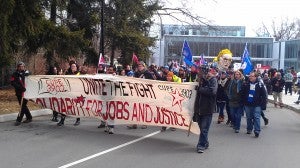 Unite the Fight march leaving Glendon campus on March 27