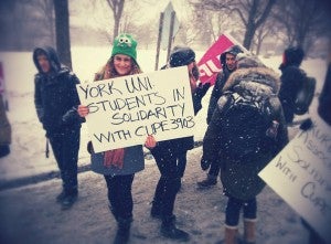 York undergraduate students walk the picket line with striking CUPE 3903 members.
