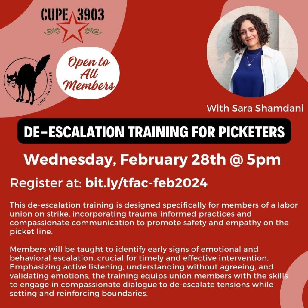 Deescalation Training with Sara Shamdani: February 28th at 5pm on Zoom