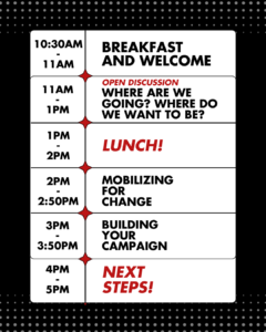 A black graphic that contains the day's schedule, as listed on the calendar.